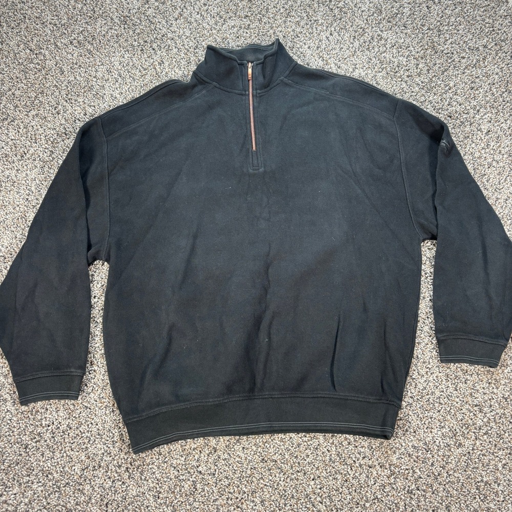 Tommy Bahama Men's XL Black Ribbed Quarter Zip Pullover Sweatshirt